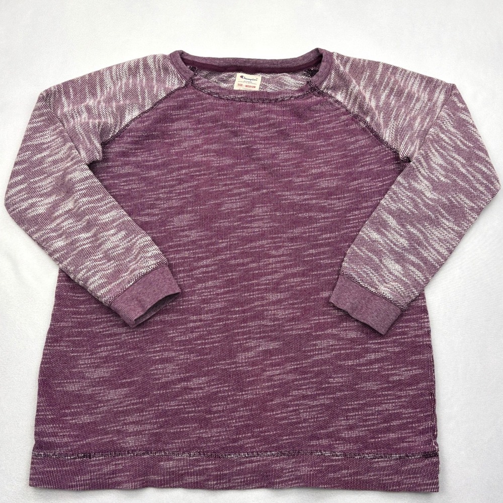 Champion Shirt Womens Medium Purple Thermal Waffle Knit Space Dye Raglan Top M